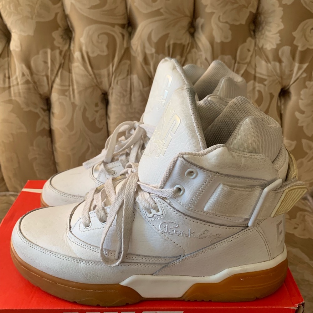 White & Gum Sole Patrick Ewings Basketball Sneaker